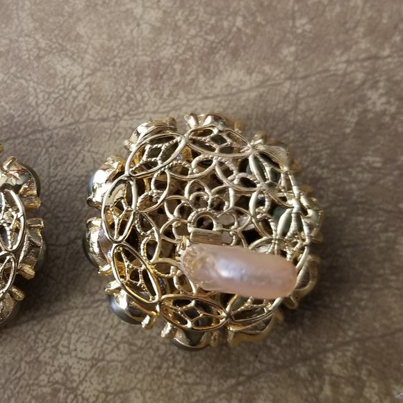 RARE VINTAGE STATEMENT JOSE & MARIA BARRERA PEARL STONE CRYSTAL FLOWER EARRINGS - Picture 10 of 12